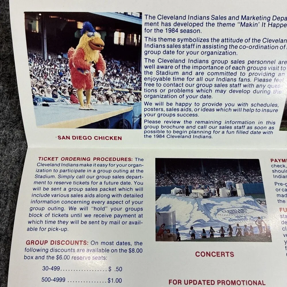Vintage 1984 Cleveland Indians Group Sales Guide Schedule Chief Wahoo